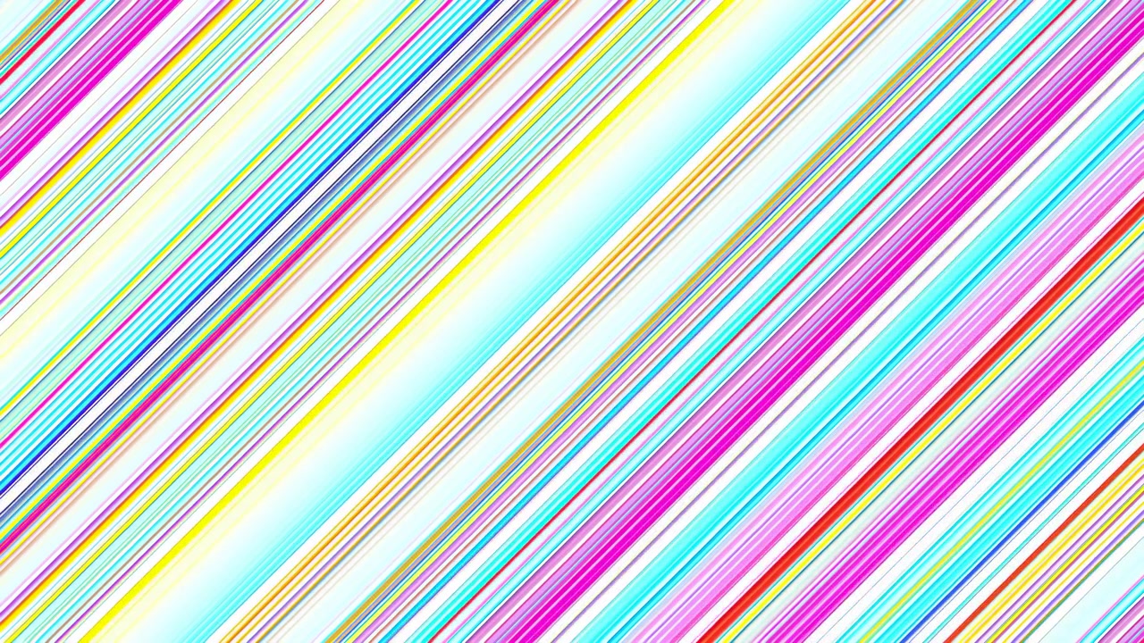 Composição abstrata de listras em sangria total, com faixas estreitas e densas correndo diagonalmente pela superfície em ciano, magenta, amarelo, vermelho, azul, rosa, laranja, roxo e branco saturados, criando um visual moderno e energético