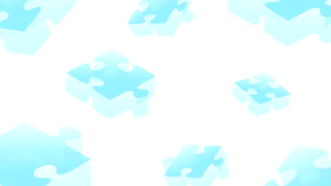 rompecabezas 3d isométrico flotador virtual en movimiento ilustración de color azul sobre fondo blanco, animación de bucle sin costuras 4k con espacio de copia