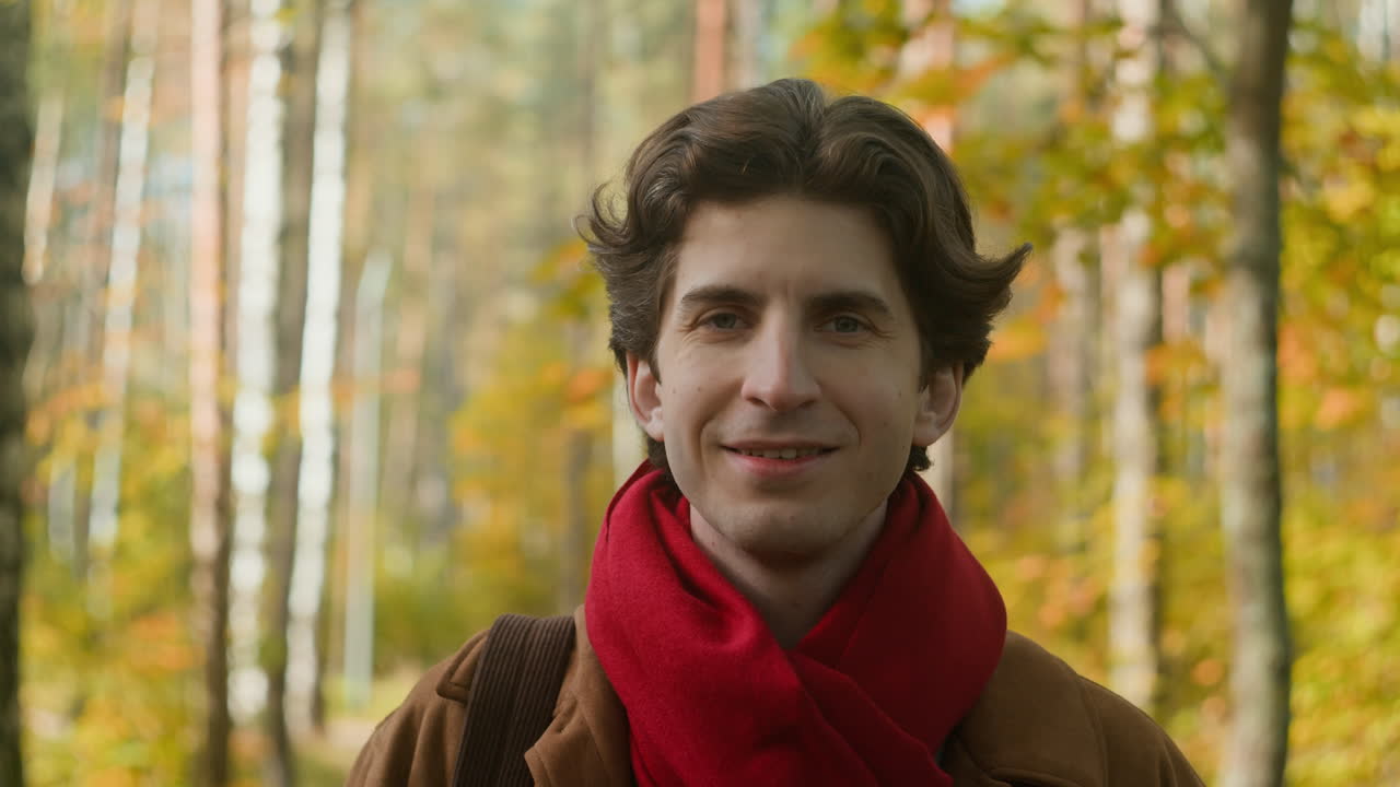Man in forest during autumn