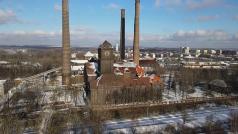 Thermal-Power-Plant-Szombierki,-Industrial,-Winter-Landscape-Of-Bytom,-Poland