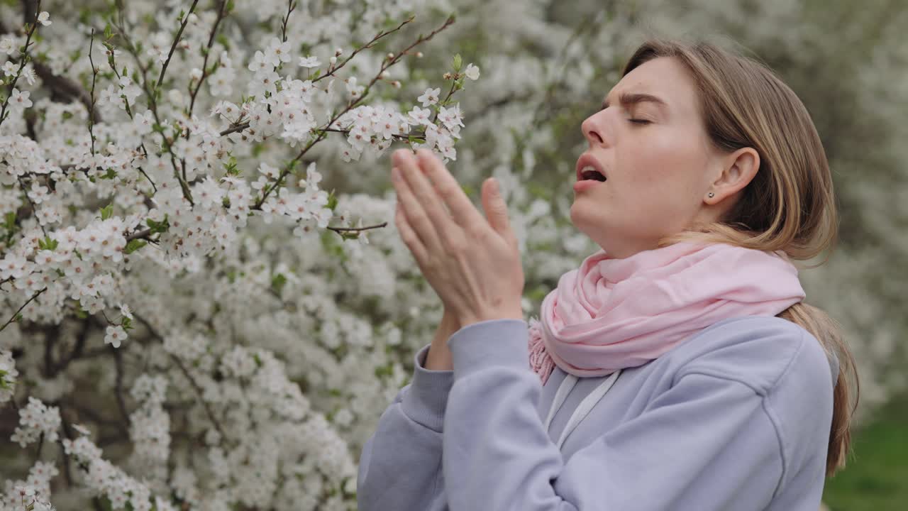 Woman Reacts to Spring Flowers