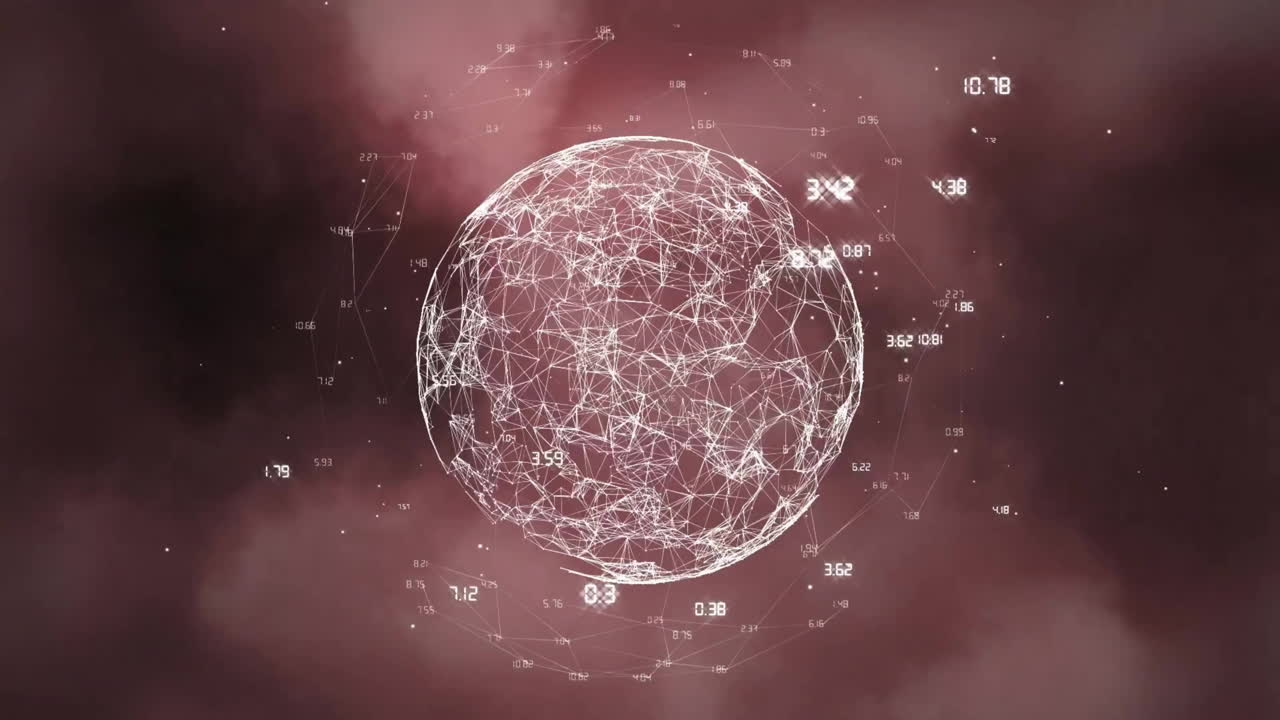 Animazione di elaborazione dati su globo rotante e nuvole di fumo