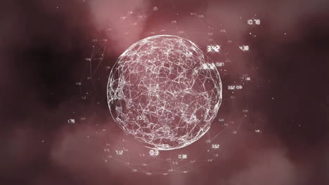 animation of data processing over spinning globe and smoke clouds