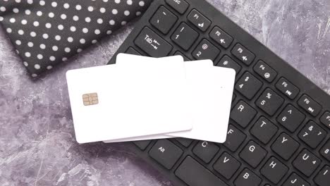 credit cards on keyboard