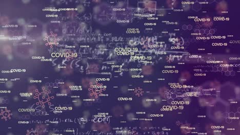 animazione digitale di equazioni matematiche che galleggiano su più testi e icone di concetti covid-19