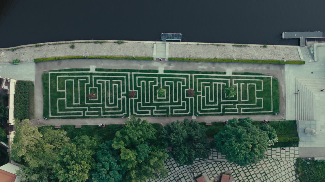 Aerial View of a Beautiful City Park Maze
