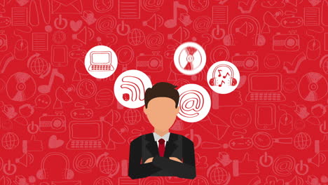 persona de negocios con pensamientos relacionados con la tecnología