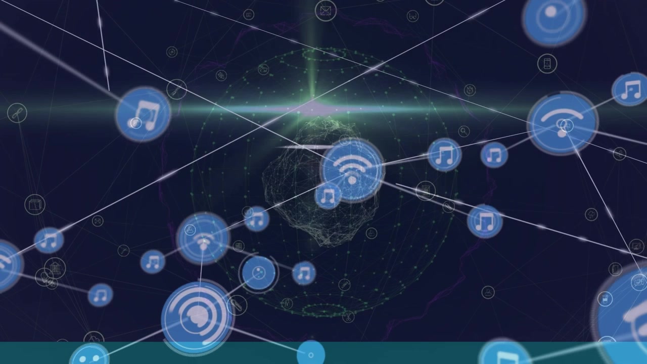 Animation af globus og et netværk af forbindelser over en sort baggrund.