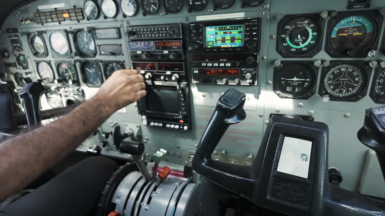 Pilot's Controls And Instruments In Cockpit Of Cessna 208B Caravan In Flight From Zanzibar To Tanzania. Pilot's POV