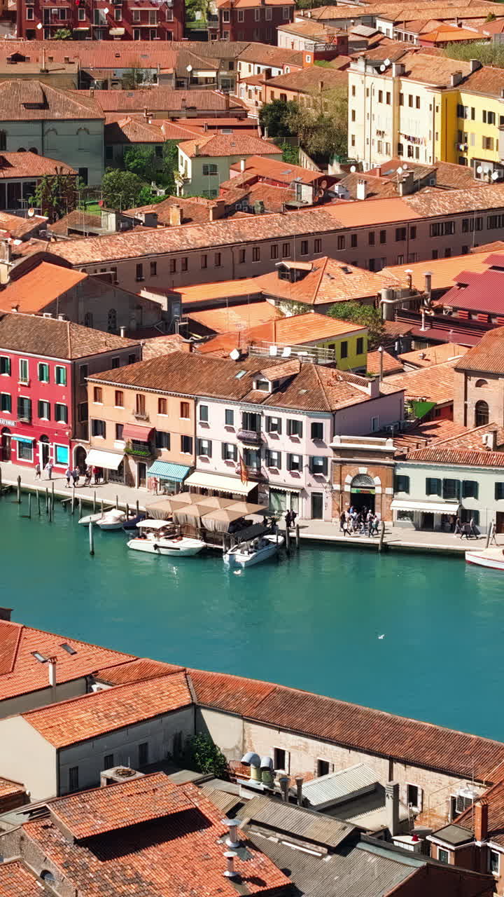 Aerial drone view of the Murano Island, Venice, Italy. Vertical