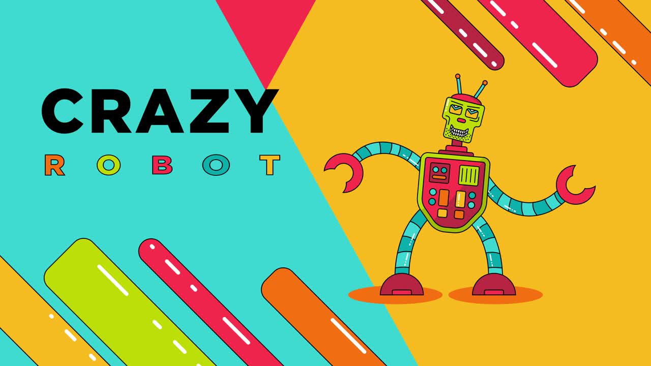 Sfondo colorato con un robot moderno e stravagante in video 4K.