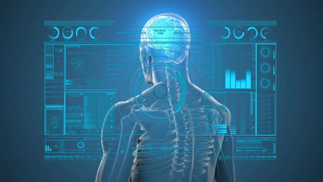 animation of human anatomy and brain activity analysis on futuristic digital interface