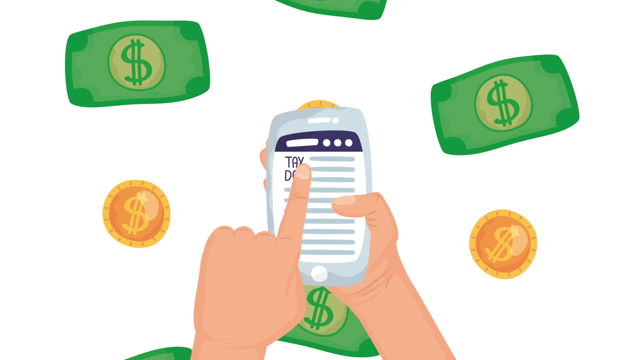 animación del día de impuestos con teléfono inteligente pagar en línea