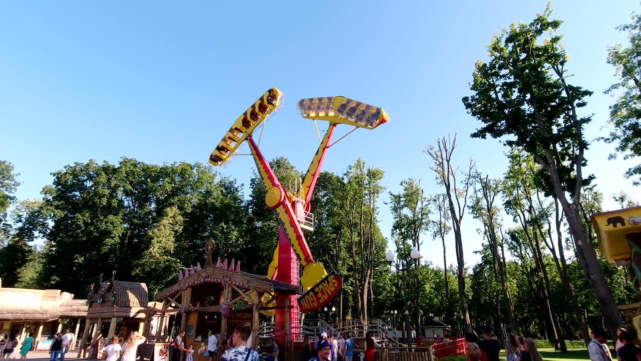 extreme attraction in an amusement park. Extreme speed head over heels park attraction