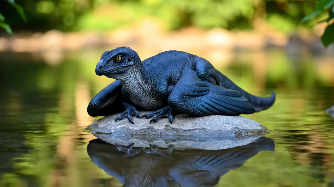 Dinosaur on a Rock in Water