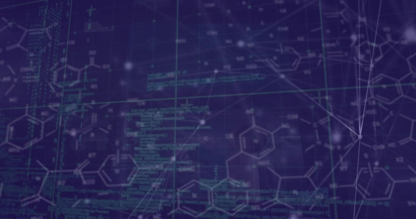 Digital Data Network and Chemical Molecular Structures Overlay