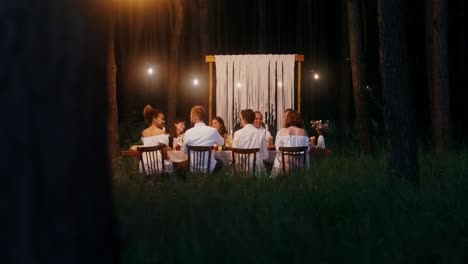 friends dinner in the forest at night