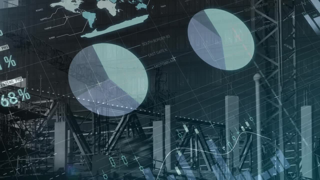 animación del procesamiento de datos financieros en el sitio de construcción