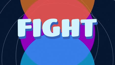 animación de una pelea de texto, en azul pálido sobre tres círculos de colores, sobre fondo negro
