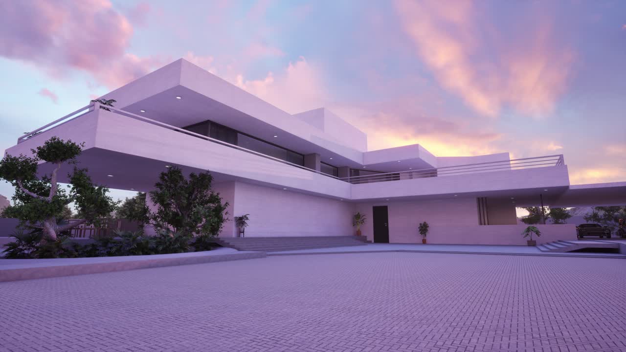 Gün Batımında Modern Minimalist Ev