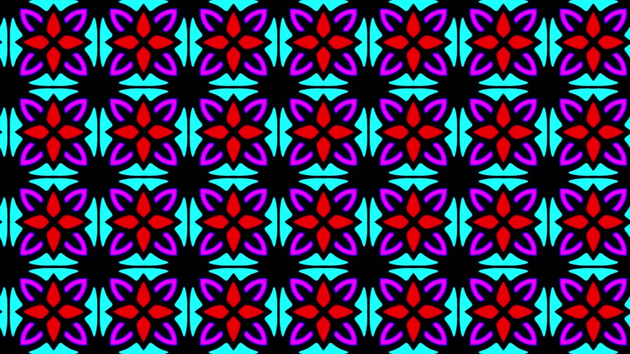 diseño gráfico en formato caleidoscopio sobre fondo oscuro con patrón digital en movimiento de panorámica