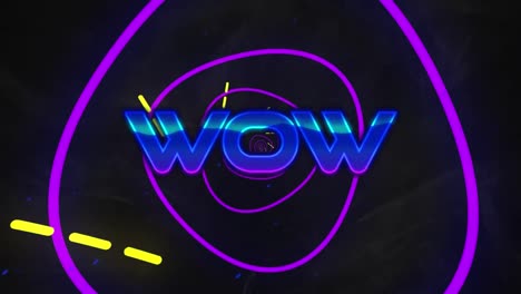 Animation-of-wow-text-over-moving-illuminated-lines-and-triangular-tunnel-on-black-background