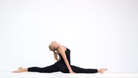 woman doing yoga breathing exercises on white background woman doing yoga breathing exercises on white background relaxed girl student doing calm yoga and improving health