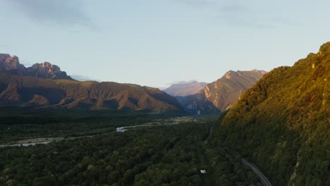 mountain valley landscape at sunrise/sunset