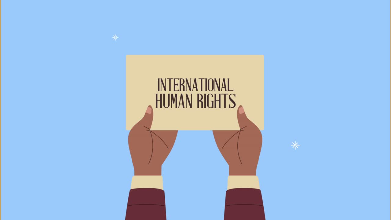 human rights lettering in banner hands lifting