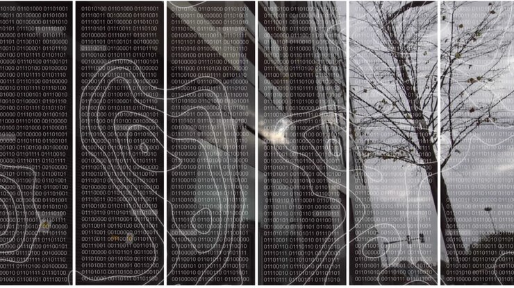 Animation of data processing over cityscape