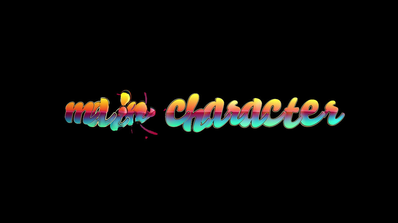 Colorful 'Main Character' Text Animation on Black Background