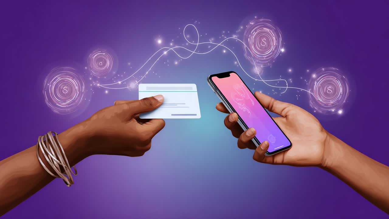 Digital Transaction Transfer: A Seamless Exchange Between a Credit Card and a Mobile Device Illustrating the Future of Financial Technology and Mobile Banking Solutions