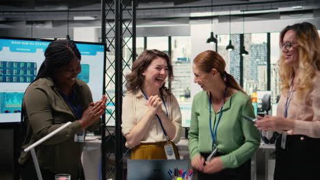 vertical video powerful team of professional women meets in the boardroom
