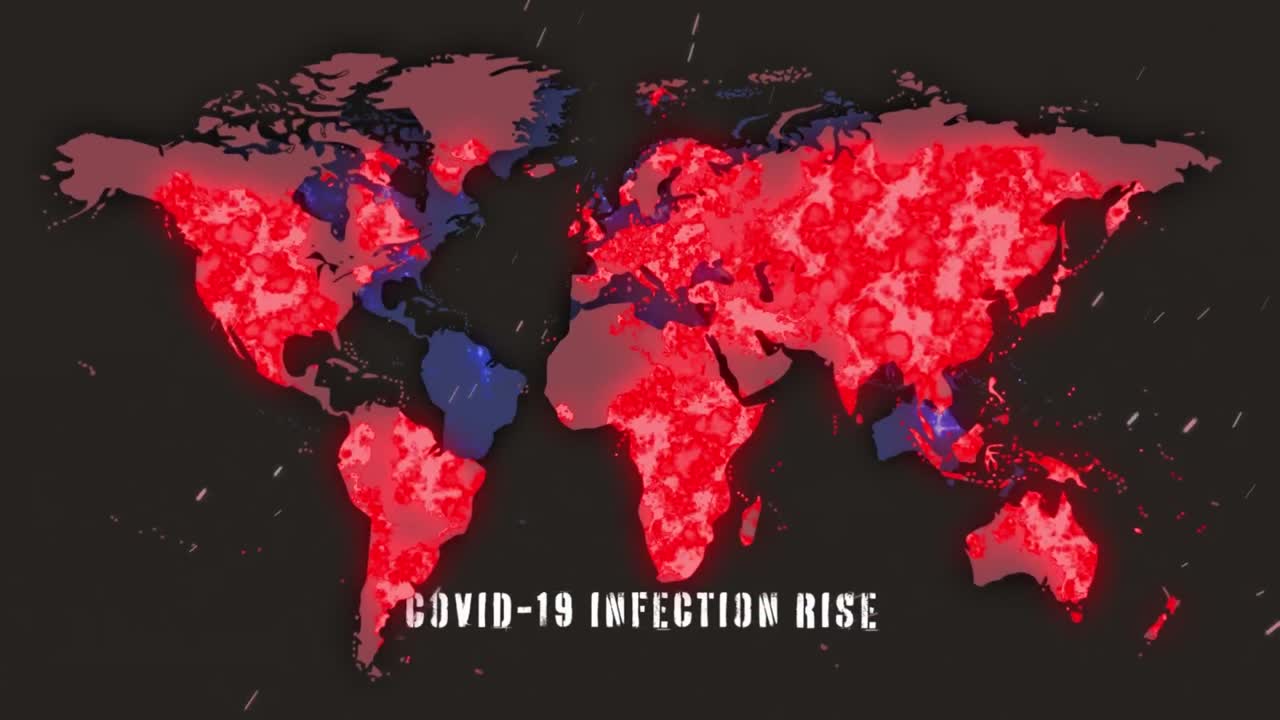 animación del procesamiento de datos de covid-19 en el mapa del mundo