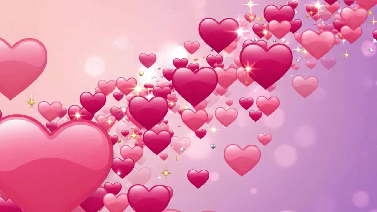 Un'affascinante esposizione di cuori rosa vivaci che fluttuano in uno sfondo sognante, a simboleggiare amore, affetto e romanticismo in un incantevole viaggio visivo.