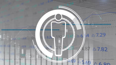 Animation-of-human-icon-and-stock-market-over-data-processing-and-diagrams-on-white-background