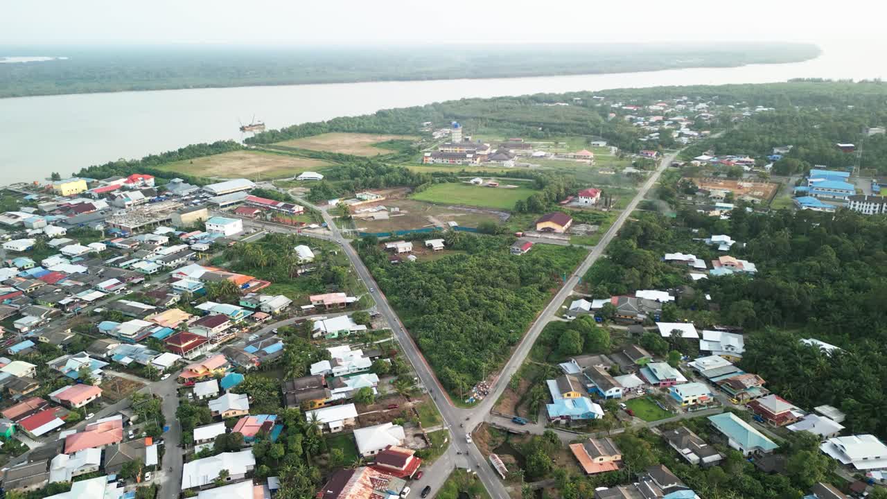 Aerial Drone View During Summer Kabong Fishing Village,With River And Beach,Sarawak,Borneo