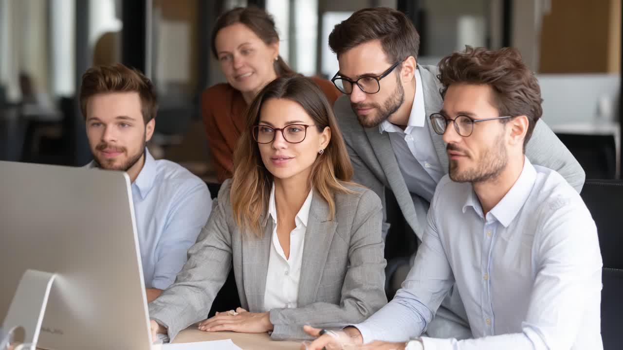 A Collaborative Team Engages in an Intensive Brainstorming Session, Analyzing Data and Discussing Strategies While Focused on a Computer Screen