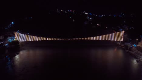aerial view of ram jhula, rishikesh, uttarakhand at night during diwali festival in india.
