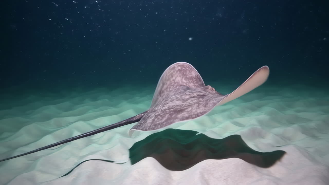 Stingray swimming over sandy seabed