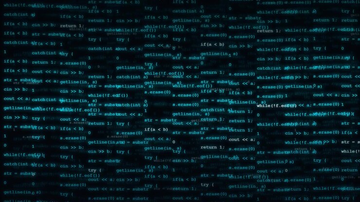 Scrolling Computer Programming Code on Dark Background