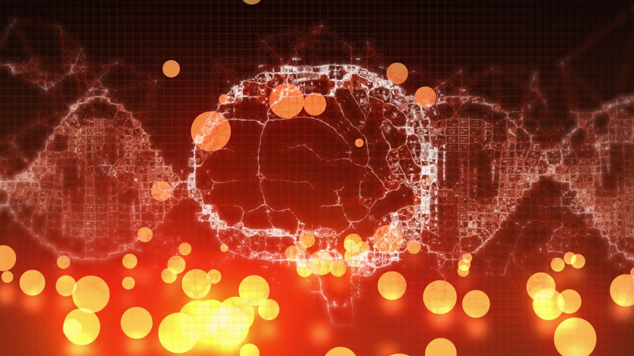 중국의 오렌지색과 노란색 빛의 반점이 빛나는 크리스마스 황금 컴퓨터 위에 있는 애니메이션