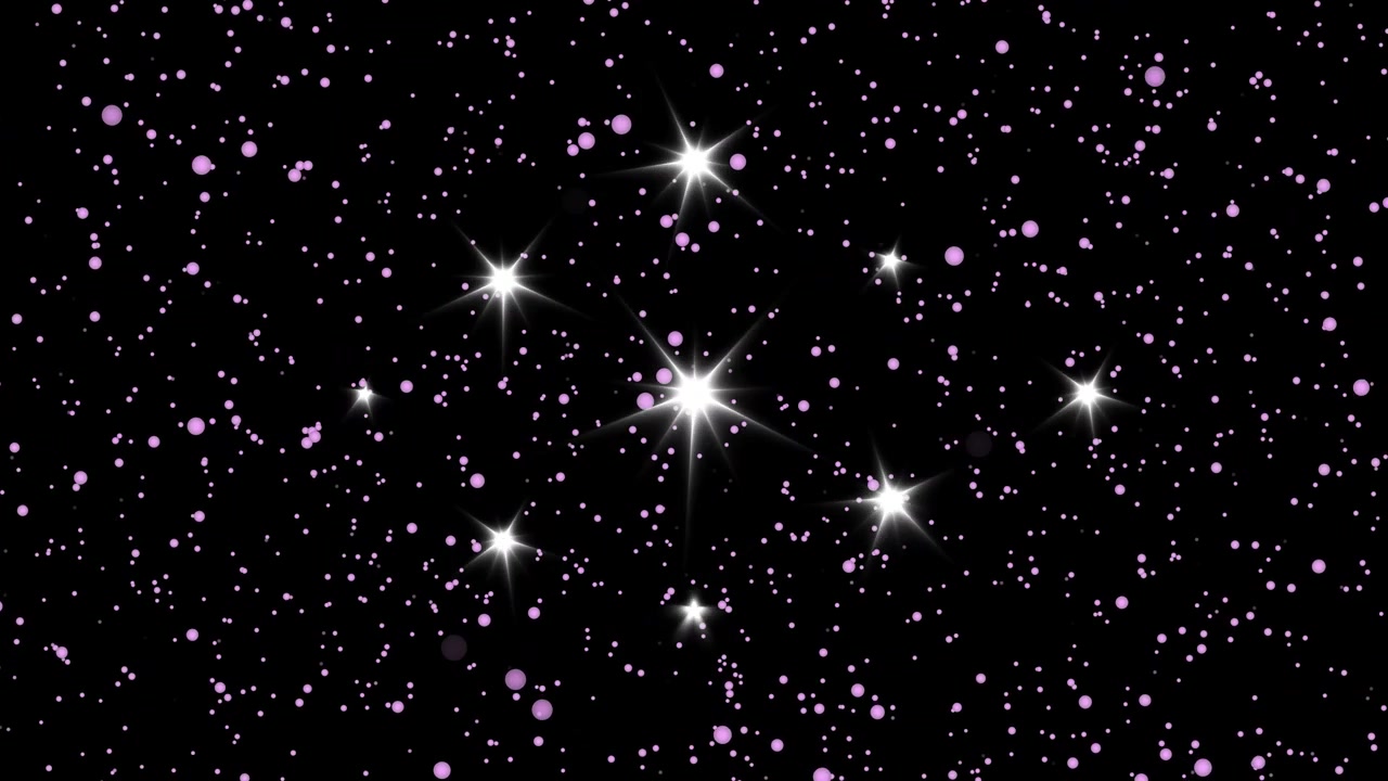 Animated Pink Glitter Particles and Glowing Stars on Black Background