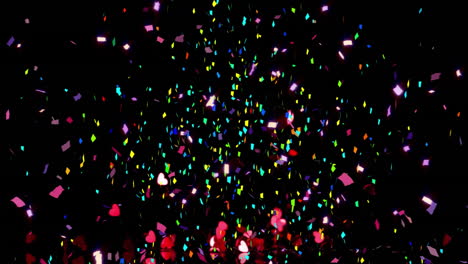 celebration animation with colorful confetti and heart shapes falling on black background