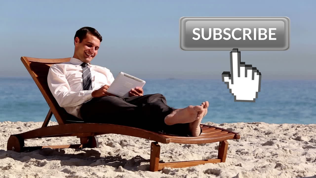 소셜 미디어에 대한 손을 가리키는 구독 버튼