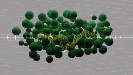 animación de bolas verdes sobre datos diversos en un fondo gris