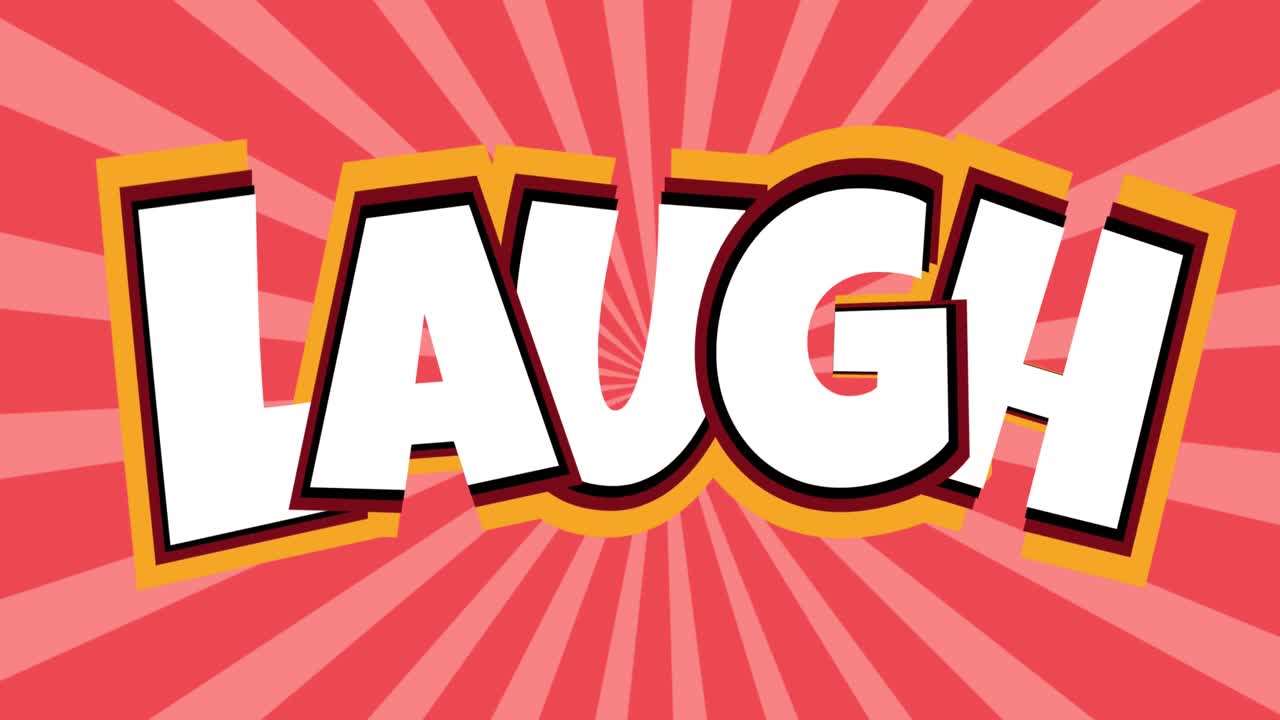 Animazione del testo 'laugh' su sfondo rosso