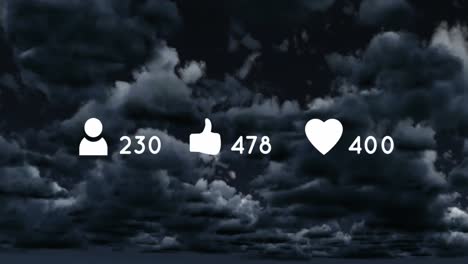 animación de iconos de redes sociales con números sobre nubes