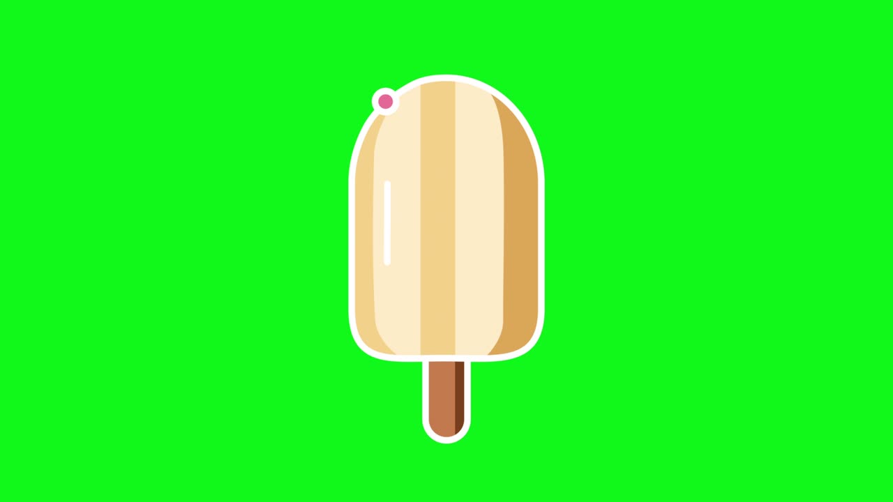 video en 4k de helado de dibujos animados en una tira sobre un fondo verde.