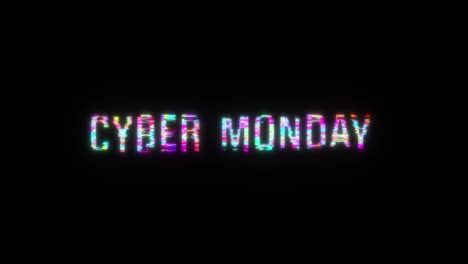 cyber lunes colorido texto palabra parpadeo luz bucle de animación con efecto de texto de glitch. 4k 3d bucle sin fisuras cyber lunes elemento de efecto de glitch para la introducción, el estandarte del título. colorido